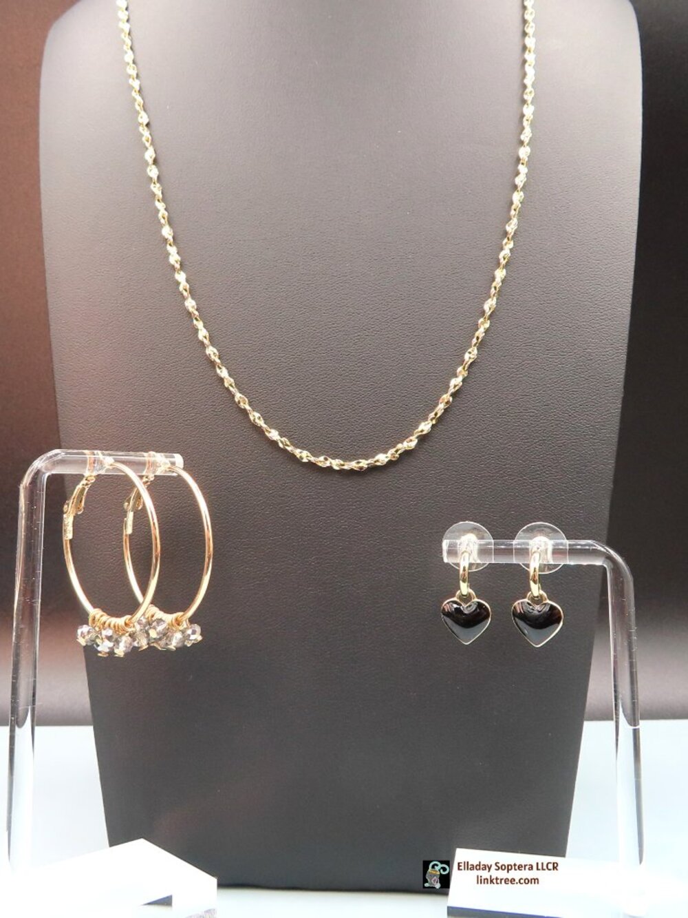 Set Dangle & Hoop Earrings & Twisted Chain Necklace Gold Tone